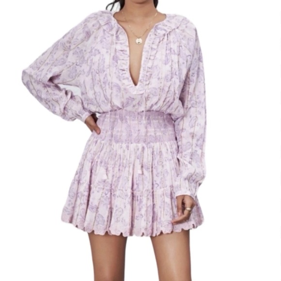 House Of Harlow 1960 Ajay Purple Floral Boho Peasant Festival Mini Dress Size M - Picture 2 of 5